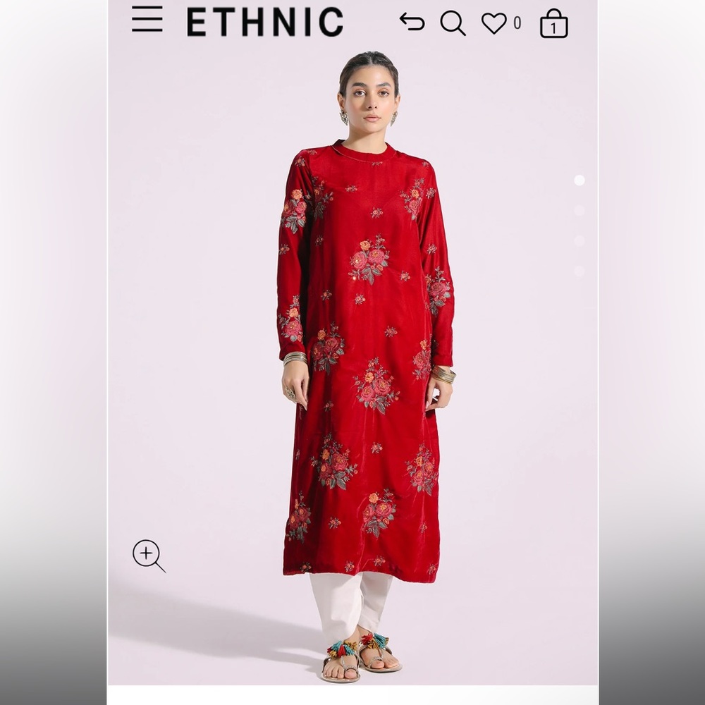 NTW Ethnic Embroidered Velvet Kurta Kameez